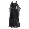 Plus Size Gothic Dress Contrast Colorblock Lace Up Butterfly Sleeve Mesh Overlay A Line Midi Dress - BLACK 5XL