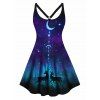 Plus Size Dress Elk Galaxy Moon Print Cut Out High Waisted A Line Mini Dress - BLACK 5X