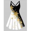 Plus Size Dress Colorblock Snowflake Print Cut Out High Waisted A Line Mini Dress