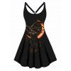 Plus Size Dress Halloween Dress Cat With Witch Hat Moon Print Cut Out A Line Mini Dress - BLACK L
