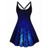 Plus Size Dress Galaxy Tree Branches Print Cut Out High Waisted A Line Mini Dress