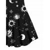 Mini Robe Ligne A Découpée Vintage à Imprimé Soleil Galaxie de Grande Taille - Noir 4X