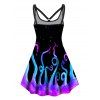 Plus Size Dress Galaxy Octopus Print Cut Out High Waisted A Line Mini Dress - BLACK L