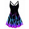Plus Size Dress Galaxy Octopus Print Cut Out High Waisted A Line Mini Dress - BLACK 5X