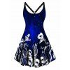 Plus Size Dress Halloween Skull Skeleton Spider Web Galaxy Print Mini Dress Sleeveless Cami Dress - BLACK 5X