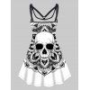 Plus Size & Curve Dress Skull Flower Print Mini Dress Sleeveless Cami Dress - BLACK L