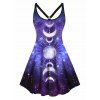 Plus Size Dress Moon Phase Galaxy Print Mini Dress Sleeveless A Line Cami Dress - BLACK 5X