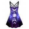 Plus Size Dress Moon Phase Galaxy Print Mini Dress Sleeveless A Line Cami Dress - BLACK 5X