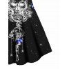 Skull Skeleton Butterfly Flower Print Plus Size Mini Dress Sleeveless A Line Cami Dress - BLACK 3X