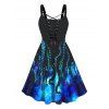 Plus Size Dress Galaxy Octopus Print Lace Up High Waisted A Line Midi Dress