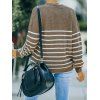 Striped Pattern Sweater V Neck Long Sleeve Button Up Sweater - COFFEE XL