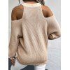 Textured Sweater Cold Shoulder Sweater Plain Color Long Sleeve Button Up Sweater - LIGHT COFFEE L