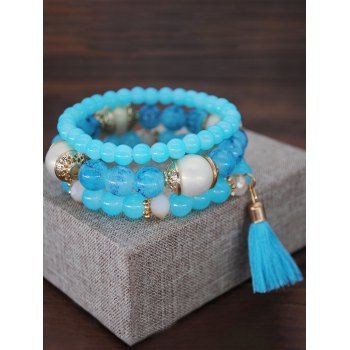 

Bohemian Tassel Beaded Layered Bracelet Sets, Light blue