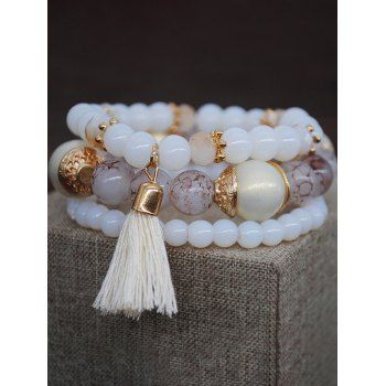 

Bohemian Tassel Beaded Layered Bracelet Sets, White