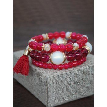 

Bohemian Tassel Beaded Layered Bracelet Sets, Red