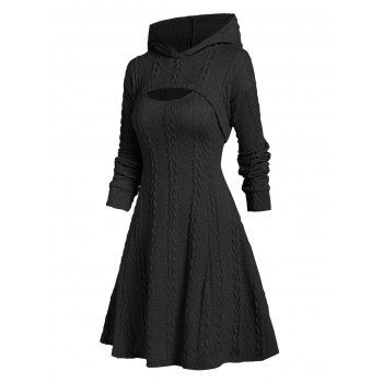 

Hooded Cable Knit Arm Warmer Sweater and Mini Dress Set, Black