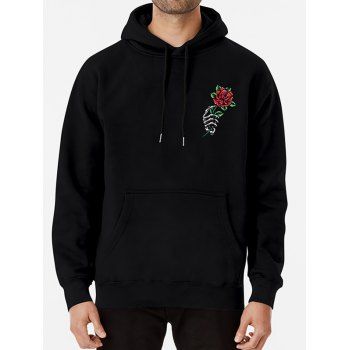 

Hand Rose Print Drawstring Hoodie Kangaroo Pocket Casual Hoodie, Black