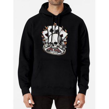 

Skull Playing Card Dice Print Graphic Hoodie Kangaroo Pocket Drawstring Casual Hoodie, Black