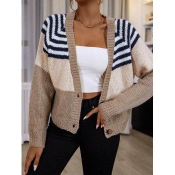 

Stripe Graphic Colorblock Sweater Cardigan Raglan Sleeve Low Cut Button Down Cardigan, Multicolor