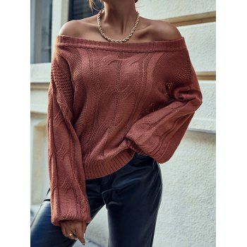 

Off The Shoulder Sweater Twisted Cable Knit Hollow Out Ribbed Hem Sweater, Red
