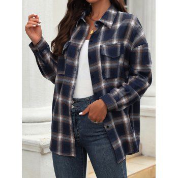 

Vintage Shirt Plaid Print Shirt Front Pocket Long Sleeve Button Up Shirt, White