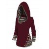 Tribal Geometric Stripe Panel Hooded Knit Top Long Sleeve Mock Button Knitted Top