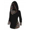 Haut à Capuche Tricoté Tribal Géométrique Panneau Rayé à Manches Longues - Noir XXL