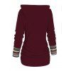 Tribal Geometric Stripe Panel Hooded Knit Top Long Sleeve Mock Button Knitted Top - DEEP RED L