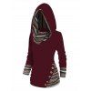 Haut à Capuche Tricoté Tribal Géométrique Panneau Rayé à Manches Longues - Rouge foncé XL