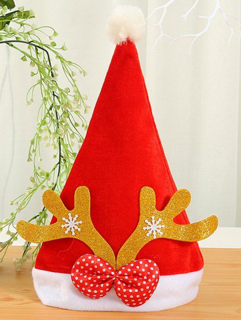Snowflake Bowknot Elk Antlers Party Christmas Hat