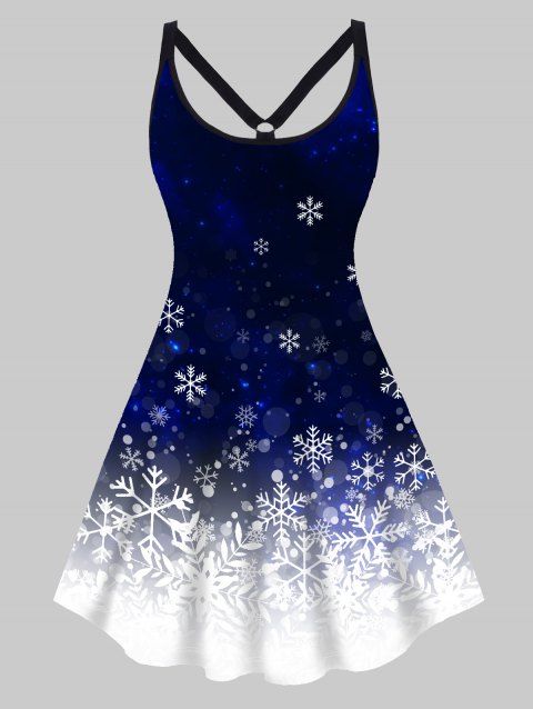 Plus Size Ombre Dress Snowflake Print Cut Out High Waisted Christmas Dress A Line Mini Dress