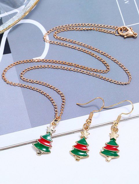 Christmas Tree Shape Chain Necklace Drop Earrings Set