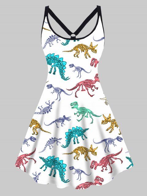 Plus Size Dress Colored Skeleton Dinosaur Print Cut Out High Waisted A Line Mini Dress