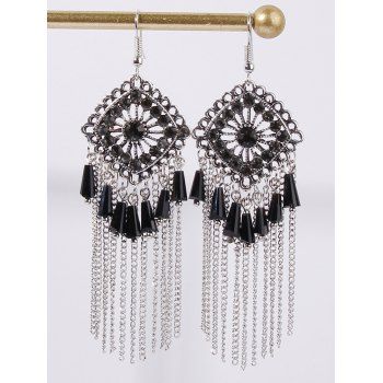 

Bohemian Earrings Geometric Hollow Out Faux Crystal Tassel Earrings, Black