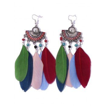 

Ethnic Earrings Geometric Faux Feather Printed Vintage Earrings, Multicolor a