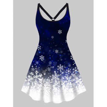 

Plus Size Ombre Dress Snowflake Print Cut Out High Waisted Christmas Dress A Line Mini Dress, Black