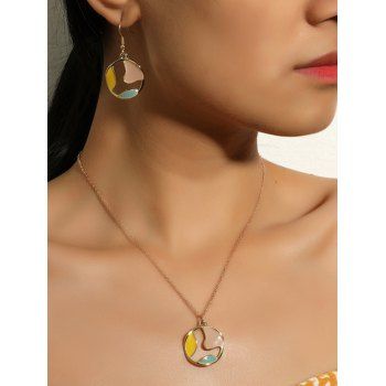 

2Pcs Hollow Out Colorblock Round Shape Chain Necklace Earrings Set, Golden