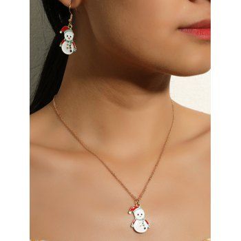

2Pcs Christmas Cute Snowman Shape Chain Necklace Earrings Set, Golden