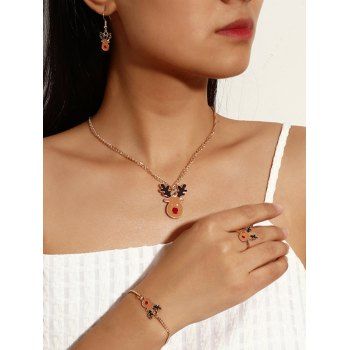 4Pcs Christmas Elk Shape Chain Necklace Earrings Ring Bracelet Set