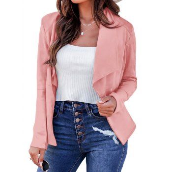 Outerwear Solid Color Casual Open Front Blazer Clothing Online M Light pink