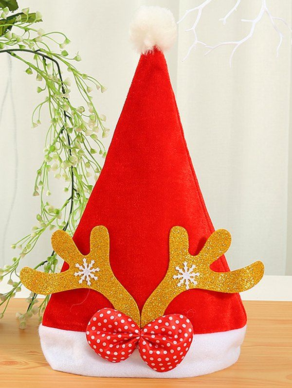 Snowflake Bowknot Elk Antlers Party Christmas Hat - GOLDEN 