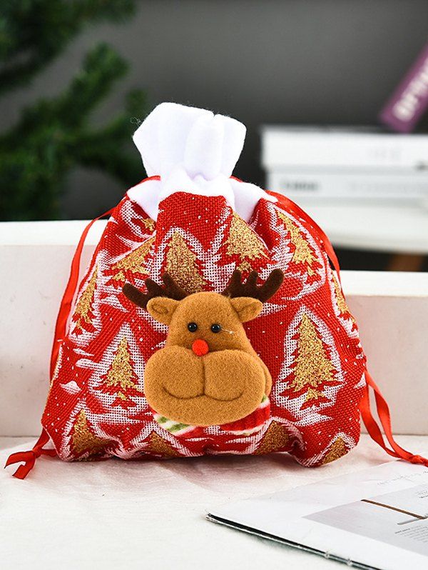 Sac Cadeaux avec Cordon de Serrage Motif Adorable Père Noël - multicolor A 