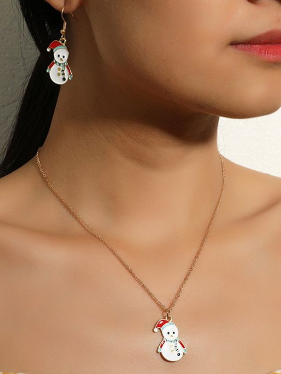 Ensemble de Boucles D'Oreilles Chaîne de Noël en Forme D'Adorable Bonhomme de Neige 2 Pièces - d'or 