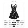 Plus Size Dress Galaxy Vintage Sun Moon Print Cut Out High Waisted A Line Mini Dress - BLACK 5X