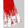 Mini Robe Ligne A Découpée à Imprimé Sapin de Noël et Cerf de Grande Taille - Rouge 1X