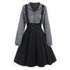 Mini Robe Ligne A Ceinturée Chinée à Demi-Zip à Manches Longues Faux Deux Pièces - Noir XXXL