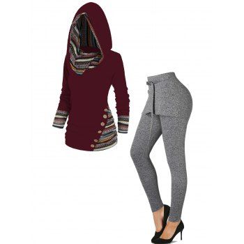 shop online Tribal Geometric Stripe Panel Long Sleeve Hooded Knit Top And  Heathered O Ring High Rise Skirted Leggings Outfit, DRESSLILY,  Gender:Female|Size:S|Color:multicolor