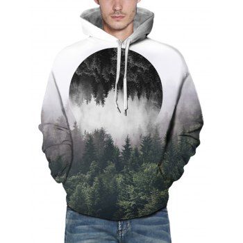 

Forest Reflective Landscape Print Casual Hoodie Kangaroo Pocket Drawstring Drop Shoulder Hoodie, Multicolor