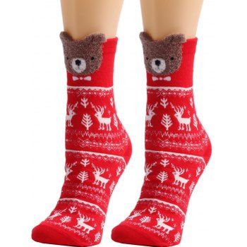

Cute Bear Elk Tree Printed Christmas Socks, Red