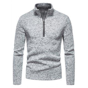 

Flocking Lining Knit Sweatshirt O Ring A Quarter Zip Stand Collar Heathered Sweatshirt, Light gray